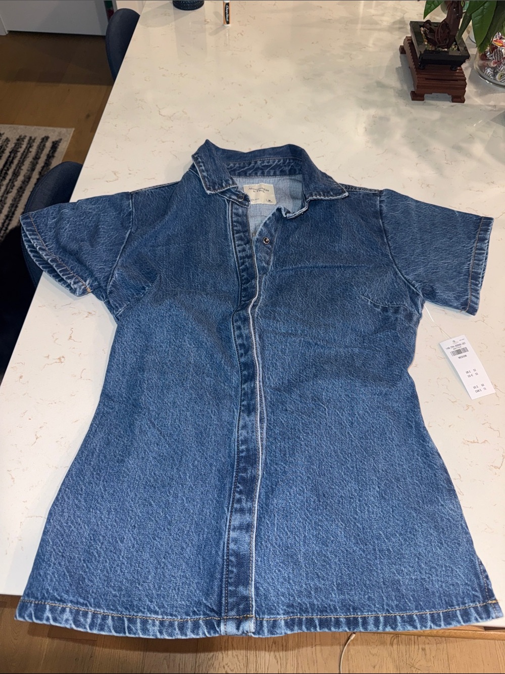 Denim Short Sleeve Button-Front Shirt - Blue